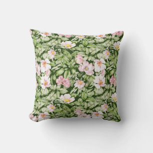 English roses green rose leaves floral design on  cushion