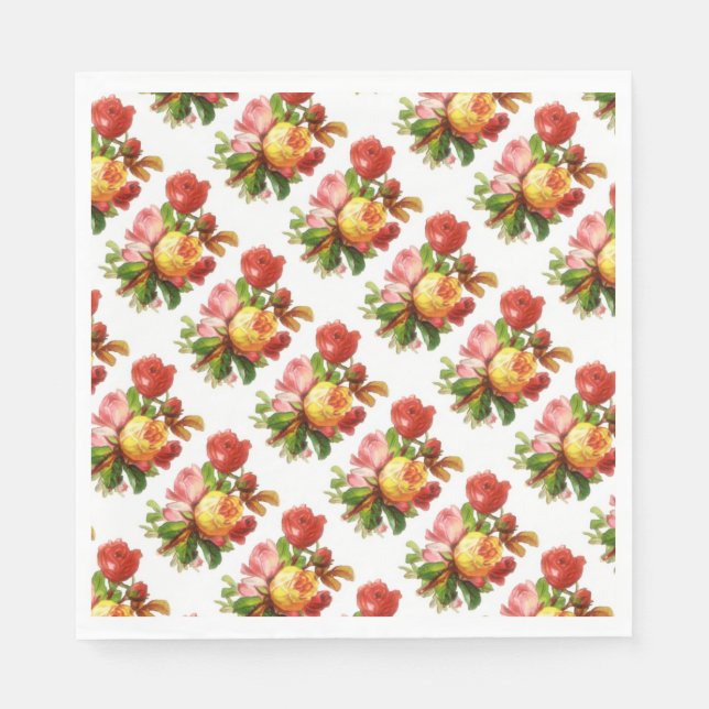 English Roses Tea Party Theme Floral Flowers Napkin (Front)