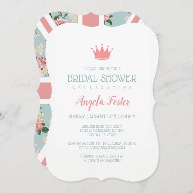 English Roses Union Jack Bridal Shower Invitation (Front/Back)