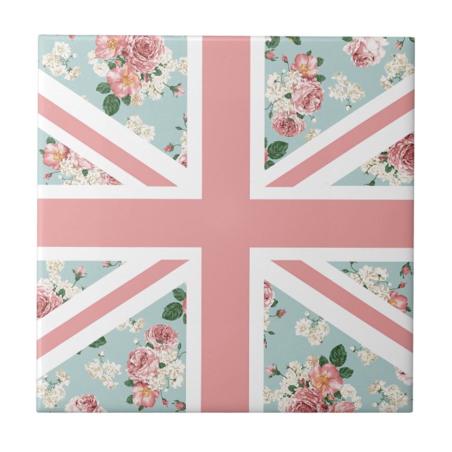 English Roses Union Jack Flag Ceramic Tile (Front)