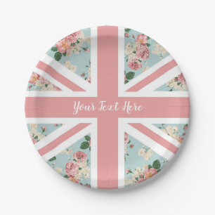 English Roses Union Jack Floral Pattern Paper Plate