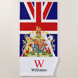 English Royal Crest Monogram Beach Towel