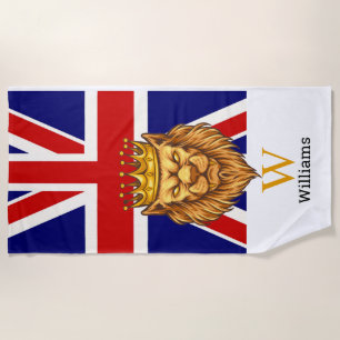 English Royal  Lion  Monogram   Beach Towel