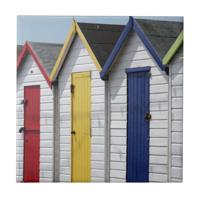 English Seaside Beach Huts Ceramic Tile (Front)