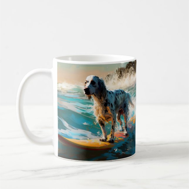 English Setter Beach Surfing Painting Coffee Mug (Left)