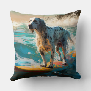 English Setter Beach Surfing Painting Cushion
