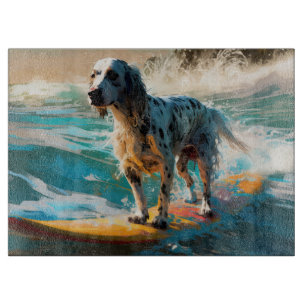 English Setter Beach Surfing Painting Cutting Board