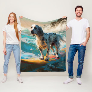 English Setter Beach Surfing Painting Fleece Blanket