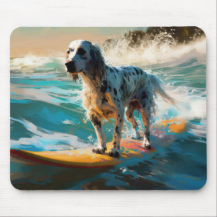 English Setter Beach Surfing Painting Mouse Pad