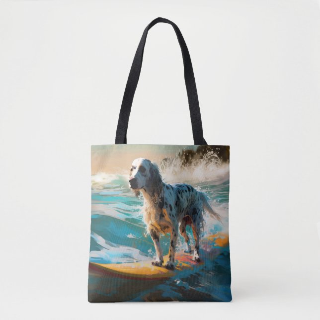 English Setter Beach Surfing Painting Tote Bag (Front)