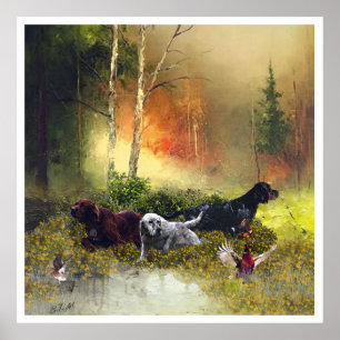 English Setter , bird hunting Poster