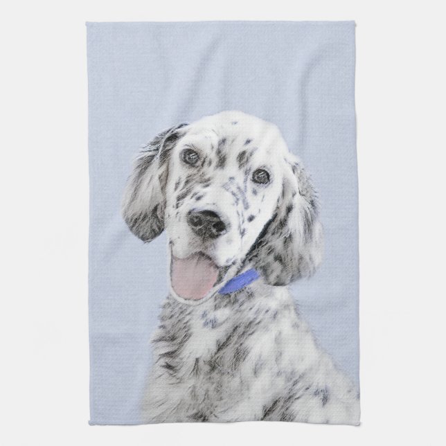 English Setter Blue Belton Painting Dog Art Tea Towel (Vertical)