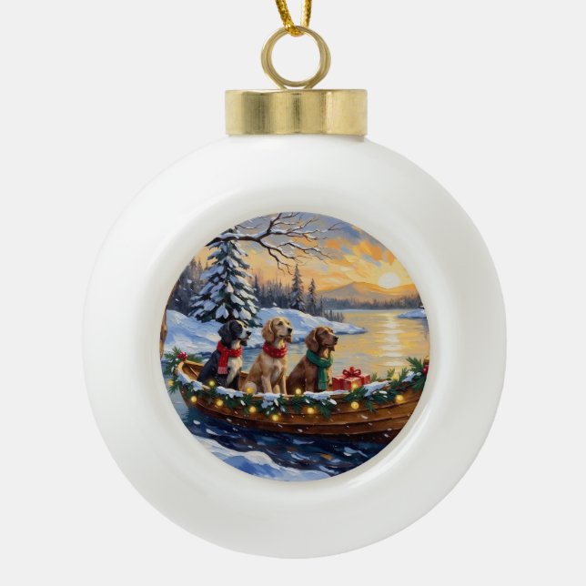 English Setter Christmas Boat Holiday Ceramic Ball Christmas Ornament (Front)