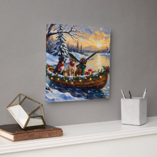 English Setter Christmas Boat Holiday Square Wall Clock