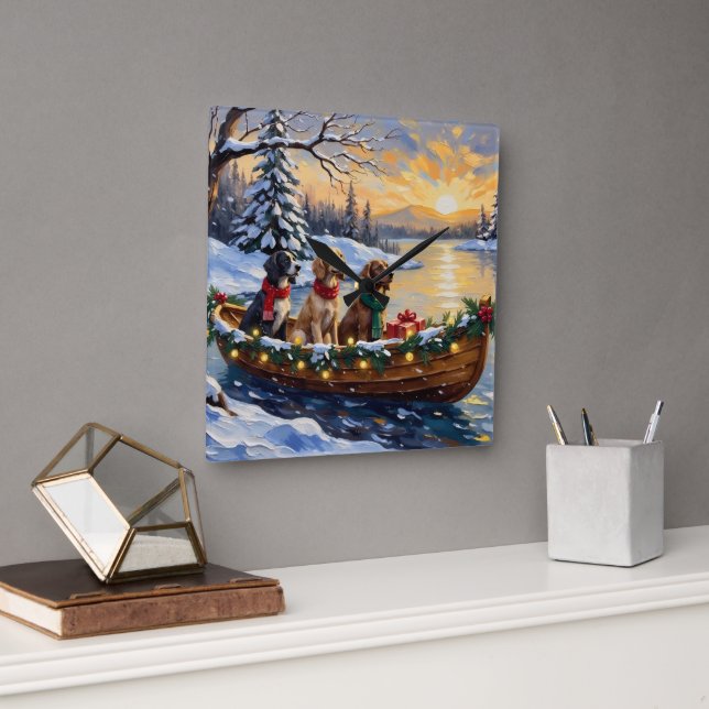 English Setter Christmas Boat Holiday Square Wall Clock (Office)