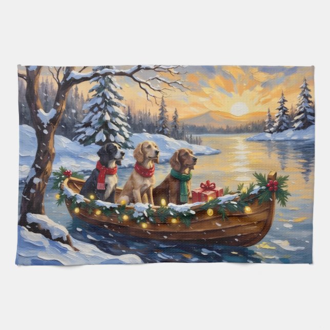 English Setter Christmas Boat Holiday Tea Towel (Horizontal)