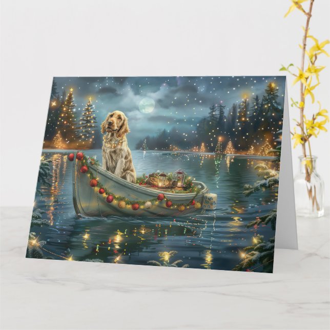 English Setter Christmas Festive Voyage  Card (Yellow Flower)