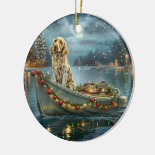 English Setter Christmas Festive Voyage  Ceramic Ornament