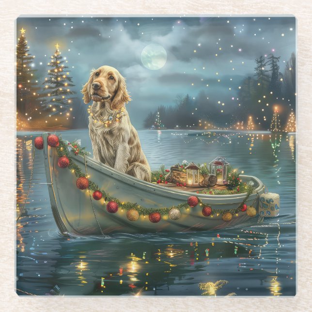 English Setter Christmas Festive Voyage  Glass Coaster (Front)