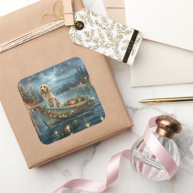 English Setter Christmas Festive Voyage  Square Sticker (Gifting)