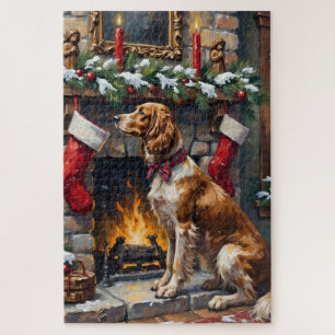 English Setter Christmas Fireplace Stocking Jigsaw Puzzle