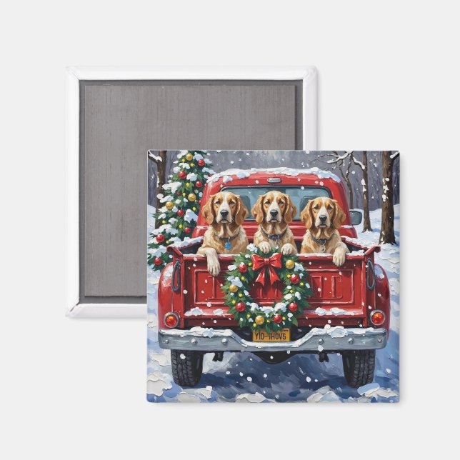 English Setter Christmas Red Truck Holiday Magnet (Front/Back)