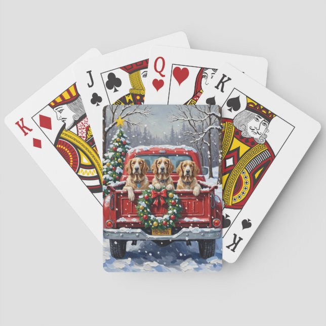 English Setter Christmas Red Truck Holiday Playing Cards (Back)