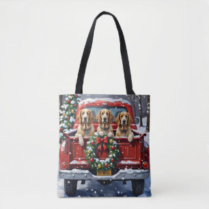 English Setter Christmas Red Truck Holiday Tote Bag