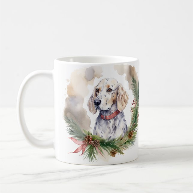 English Setter Christmas Wreath Festive Pup Coffee Mug (Left)