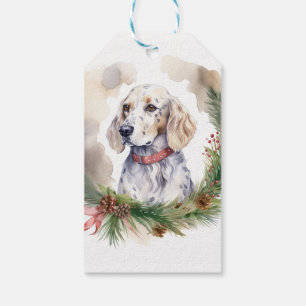 English Setter Christmas Wreath Festive Pup Gift Tags