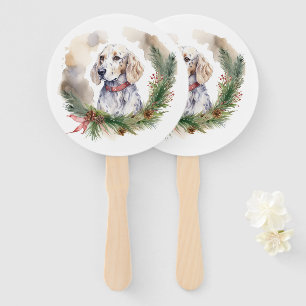 English Setter Christmas Wreath Festive Pup Hand Fan