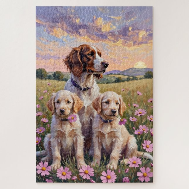 English Setter Cosmos Meadow Art Jigsaw Puzzle (Vertical)