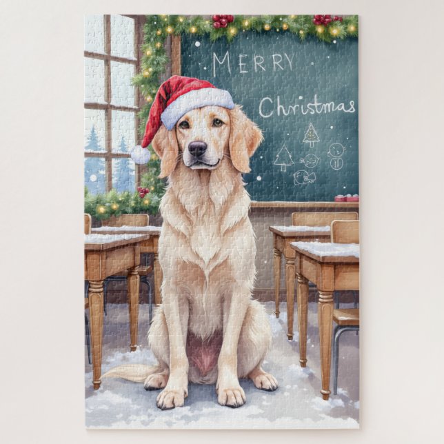 English Setter Cozy Classroom Teacher Santa Jigsaw Puzzle (Vertical)