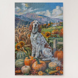 English Setter Dog Autumn Harvest Thanksgiving Jigsaw Puzzle