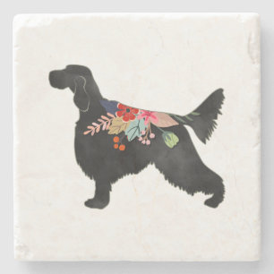 English Setter Dog Breed Bohemian Floral Silhouett Stone Coaster