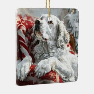 English Setter Dog Christmas Festive Ceramic Ornament