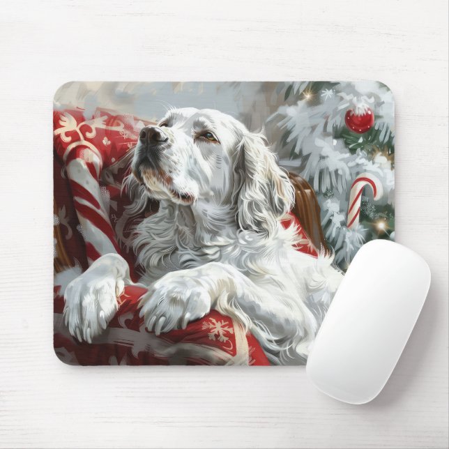 English Setter Dog Christmas Festive Mouse Pad (With Mouse)