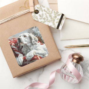 English Setter Dog Christmas Festive Square Sticker