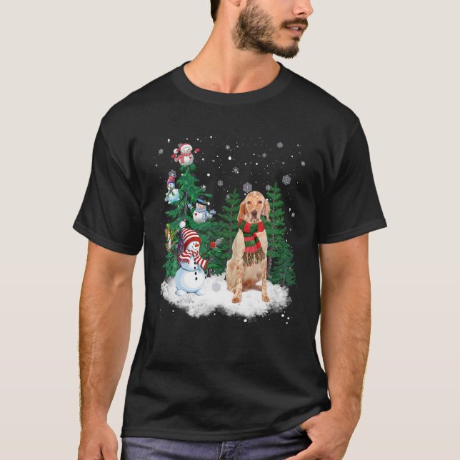 English Setter Dog Christmas Snowman Xmas Tree Paj T-Shirt (Front)