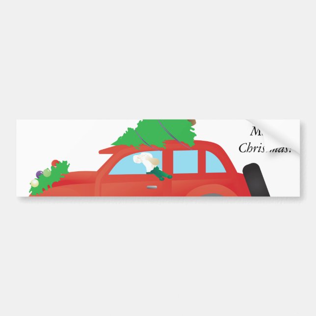 English Setter Dog Driving car w/ Christmas tree Bumper Sticker (Front)