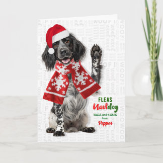 English Setter Dog Funny Fleas Navidog with Name Holiday Card