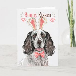 English Setter Dog in Bunny Ears for Easter Holiday Card