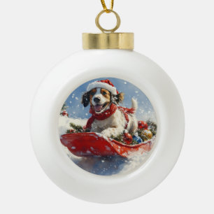 English Setter Dog in Sledge Let it Snow Christmas Ceramic Ball Christmas Ornament