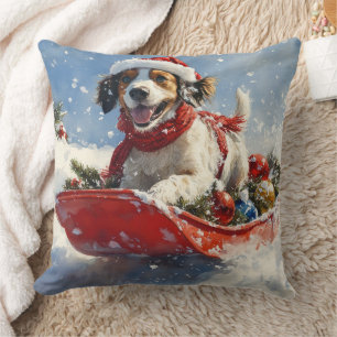 English Setter Dog in Sledge Let it Snow Christmas Cushion