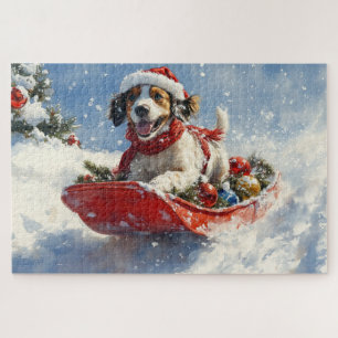 English Setter Dog in Sledge Let it Snow Christmas Jigsaw Puzzle