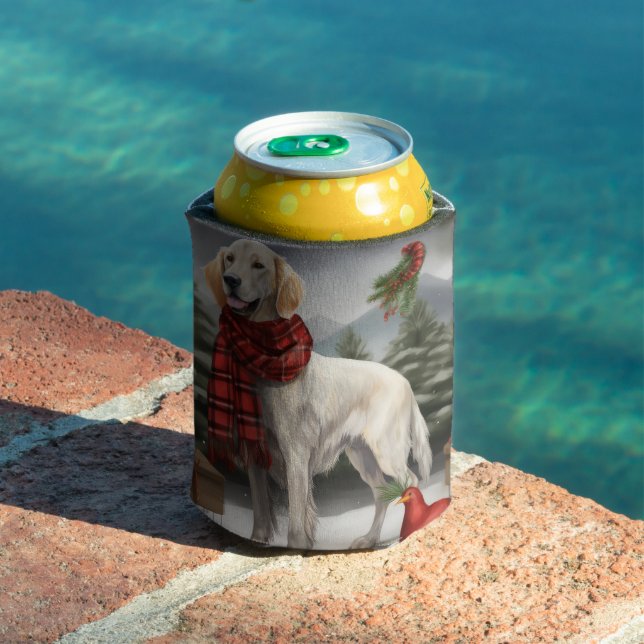 English Setter Dog in Snow Christmas Can Cooler (In Situ Pool)