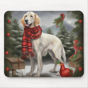English Setter Dog in Snow Christmas Mouse Pad