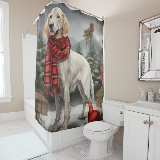 English Setter Dog in Snow Christmas Shower Curtain (In Situ)