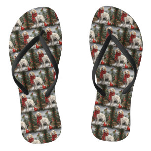 English Setter Dog in Snow Christmas Thongs