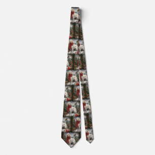 English Setter Dog in Snow Christmas Tie